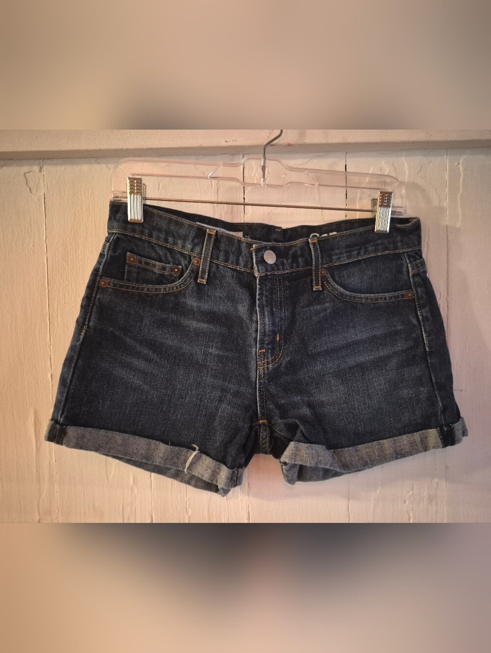 Gap 1969 Authentic Best Girlfriend Denim Shorts Size 25 Dark Wash 100% Cotton